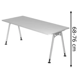 Hammerbacher Schreibtisch AS 19, Lichtgrau, Höhenverstellbar, 180 X 68-76 X 80cm