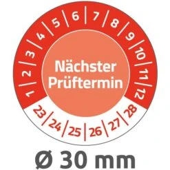Zweckform Prüfplaketten 6988, Nächster Prüftermin, 2023-2028, Rot, Ø 30mm, Aus Vinyl, 80 Stück