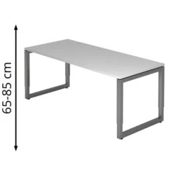 Hammerbacher Schreibtisch R-Serie, Grau / Graphit, Höhenverstellbar, 180 X 65-85 X 80cm