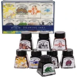 Winsor&Newton Zeichentusche 1090094, Set Williams, Für Feder & Pinsel, 8 Farben A 14ml, 8 Stück