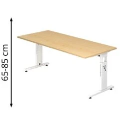 Hammerbacher Schreibtisch O-Serie, Höhenverstellbar, 180 X 65-85 X 80cm, Ahorn / Weiß