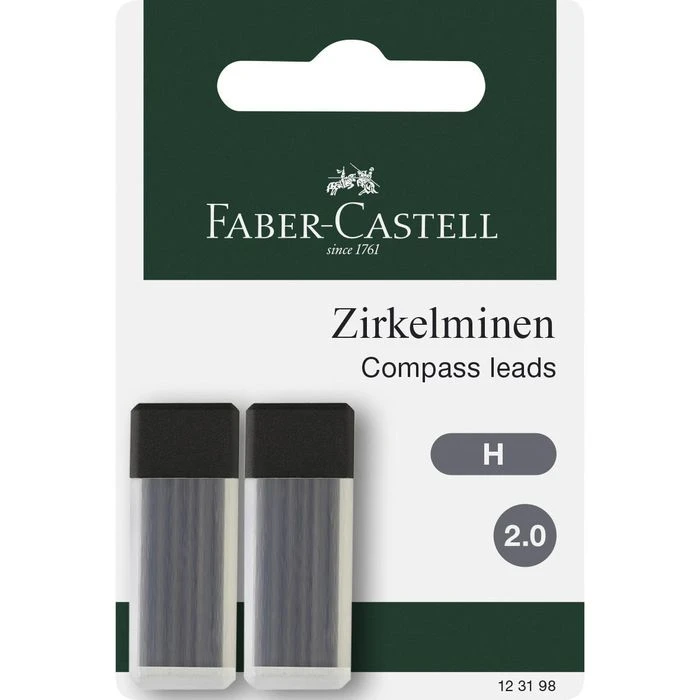 Faber-Castell Zirkelminen 123198, Härtegrad H, Für Alle Zirkel, Stärke 2mm, 2 X 6 Stück 3 Faber-Castell Zirkelminen 123198, Härtegrad H, Für Alle Zirkel, Stärke 2mm, 2 X 6 Stück
