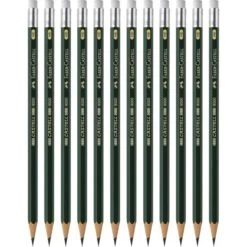 Faber-Castell Bleistift 9000, 119200, Härte HB, Lackiert, Mit Radiergummi, 12 Stück