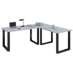 VCM Schreibtisch Lona, 916428, Grau, Maße: 190 X 160cm, L-Form