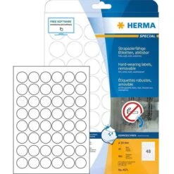 Herma Folienetiketten 4571, Weiß Matt, Ø 30mm, Ablösbar, Wetterfest, 20 Blatt, 960 Stück