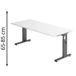 Hammerbacher Schreibtisch O-Serie, Verstellbar, 180 X 65-85 X 80cm, Weiß / Graphit
