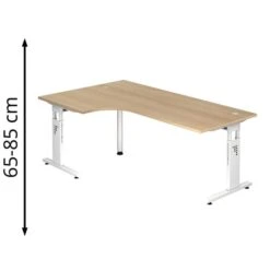 Hammerbacher Schreibtisch O-Serie, L-Form, Verstellbar, 200 X 65-85 X 120cm, Eiche / Weiß