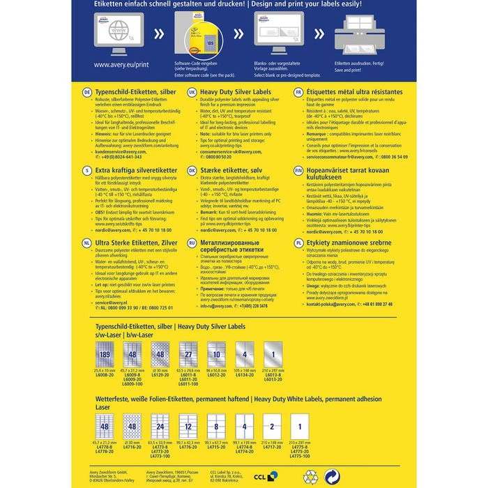 Zweckform Typenschild-Etiketten L6009-100, Silber, 45,7 X 21,2mm, 100 Blatt, 4800 Stück – Bild 7