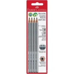 Faber-Castell Bleistift Grip 2001, 117198, H, HB, B, 2B, Lackiert, Soft Grip Zone, 4 Stück