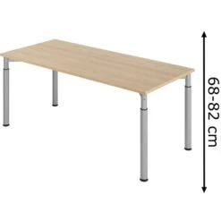 Hammerbacher Schreibtisch Y-Serie, Verstellbar, 180 X 68-82 X 80cm, Nussbaum / Silber