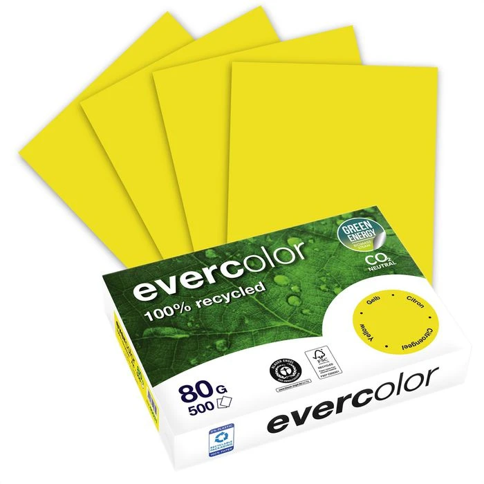 Clairefontaine Kopierpapier Evercolor, 2100005031, A4, Recycling, 80g/qm, Gelb, 500 Blatt 3 Clairefontaine Kopierpapier Evercolor, 2100005031, A4, Recycling, 80g/qm, Gelb, 500 Blatt
