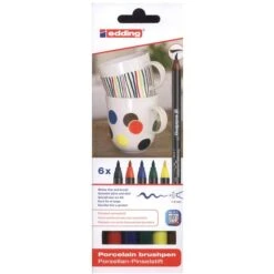 Edding Porzellanstifte 4200 Porzellan-Pinselstifte, Grundfarben Sortiert, Spülmaschinenfest, 6 Stück