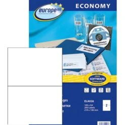 Europe100 Universaletiketten ELA026, Weiß, 210 X 148mm, 100 Blatt, 200 Stück