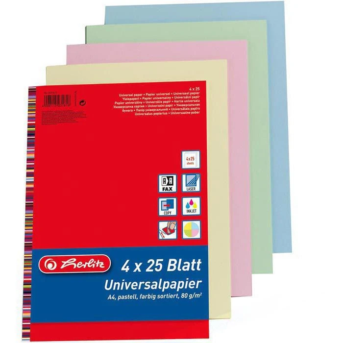 Herlitz Kopierpapier 5031612, A4, 80g/qm, Pastell Farbig Sortiert, 4 X 25 Blatt, 100 Blatt 3 Herlitz Kopierpapier 5031612, A4, 80g/qm, Pastell Farbig Sortiert, 4 X 25 Blatt, 100 Blatt