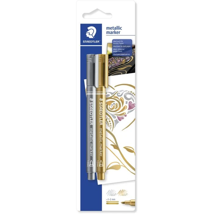 Staedtler Metallic-Marker 8323-S BK2, Gold Und Silber, 1 - 2 Mm, Wasserfest, 2 Stück 3 Staedtler Metallic-Marker 8323-S BK2, Gold Und Silber, 1 - 2 Mm, Wasserfest, 2 Stück