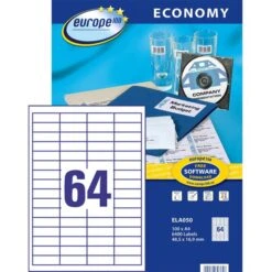 Europe100 Universaletiketten ELA050, Weiß, 48,5 X 16,9mm, 100 Blatt, 6400 Stück