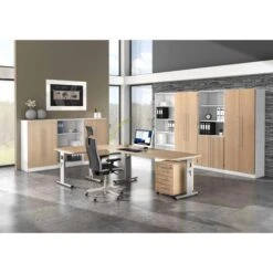 Hammerbacher Schreibtisch O-Serie, Freiform, Verstellbar, 180 X 65-85 X 100cm, Eiche / Weiß -PapierMeister Verkäufe a639f22ff392063a886648ce19047a6d24e21310 schreibtisch hammerbacher o serie freiform