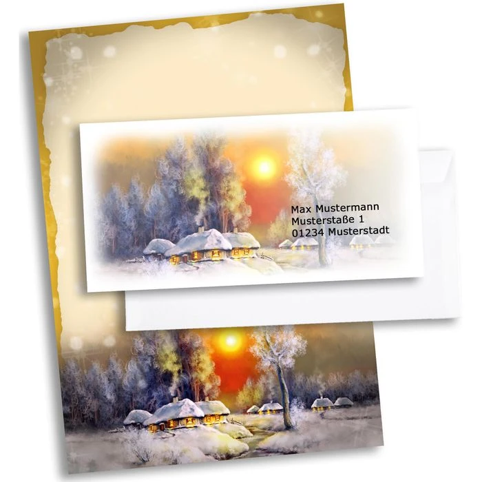 Böttcher-AG Weihnachtsbriefpapier Winterdorf, Set, A4, 90g/m², 100 Blatt + 100 Umschläge 3 Böttcher-AG Weihnachtsbriefpapier Winterdorf, Set, A4, 90g/m², 100 Blatt + 100 Umschläge