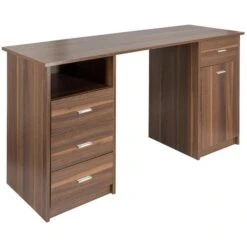 HJh-OFFICE Schreibtisch Easy Work IV, 821005, Mit Standcontainer, Maße: 140 X 50cm, Walnuss