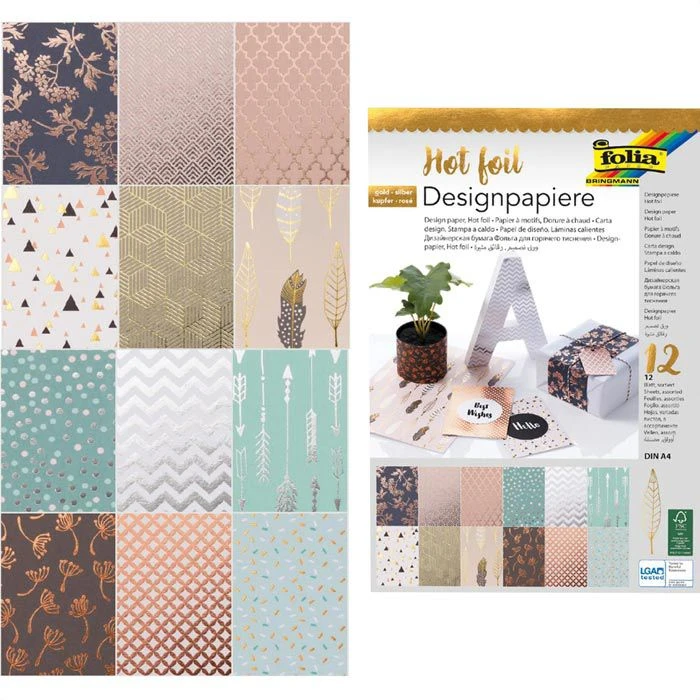 Folia Motivblock Hotfoil Designpapier, 11549, DIN A4, 12 Blatt, Glänzend, 165 G 3 Folia Motivblock Hotfoil Designpapier, 11549, DIN A4, 12 Blatt, Glänzend, 165 G