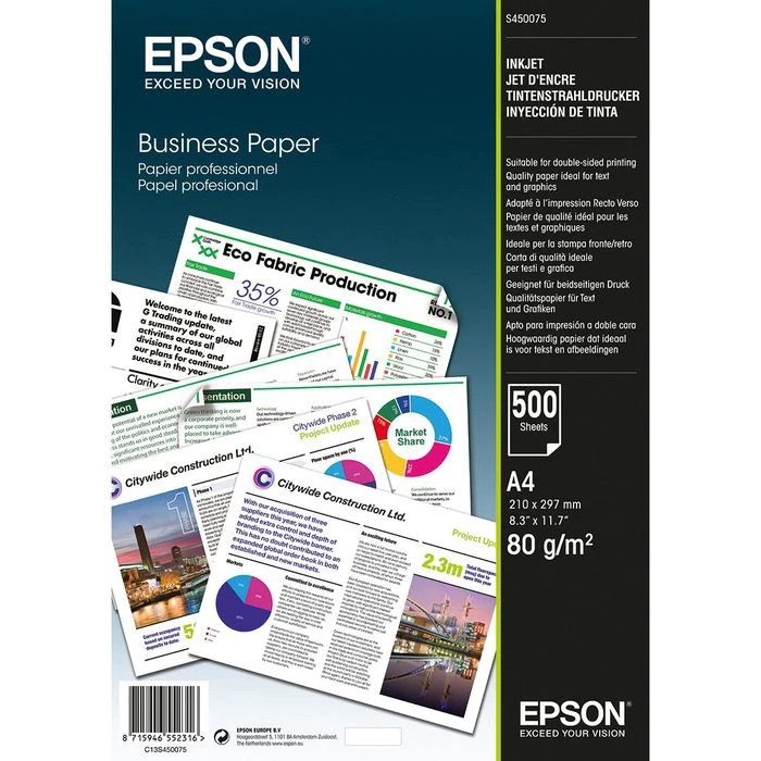 Epson® Epson Inkjet-Papier S450075 Business, A4, 80g/qm, Matt, Beidseitig Bedruckbar, 500 Blatt 3 Epson® Epson Inkjet-Papier S450075 Business, A4, 80g/qm, Matt, Beidseitig Bedruckbar, 500 Blatt