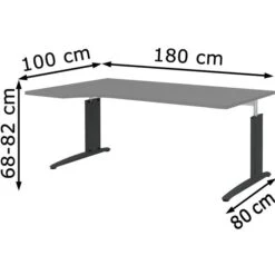 Röhr Schreibtisch Techno, Mittelgrau, Höhenverstellbar, 180 X 68-82 X 100cm, Freiform -PapierMeister Verkäufe baaf1f10e2633507fc3c1d25c58fe879f60ba0de schreibtisch roehr techno mittelgrau