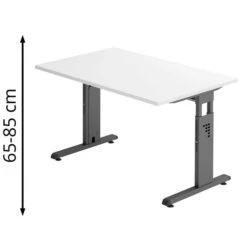 Hammerbacher Schreibtisch O-Serie, Weiß, Verstellbar, 140 X 65-85 X 67,2cm, Mini Office