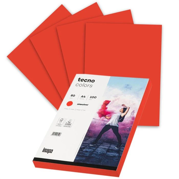 Inapa Tecno Colors, 2100019176, Kopierpapier, A4, 80g/qm, Intensivrot, 100 Blatt