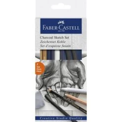 Faber-Castell Zeichenkohle Pitt Sketch Set, 114002, Kohle-Set Inkl. Zubehör, Versch. Härten, 7-teilig