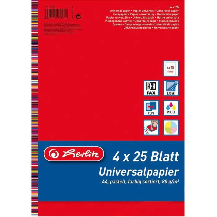 Herlitz Kopierpapier 5031612, A4, 80g/qm, Pastell Farbig Sortiert, 4 X 25 Blatt, 100 Blatt 4 Herlitz Kopierpapier 5031612, A4, 80g/qm, Pastell Farbig Sortiert, 4 X 25 Blatt, 100 Blatt – Bild 2