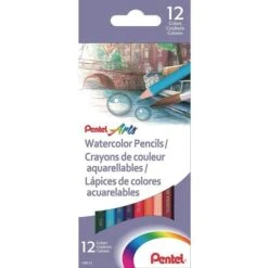 Pentel Buntstifte Arts, CB9-12U, Aquarellstifte, Farbig Sortiert, 12 Stück