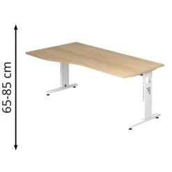 Hammerbacher Schreibtisch O-Serie, Freiform, Verstellbar, 180 X 65-85 X 100cm, Eiche / Weiß