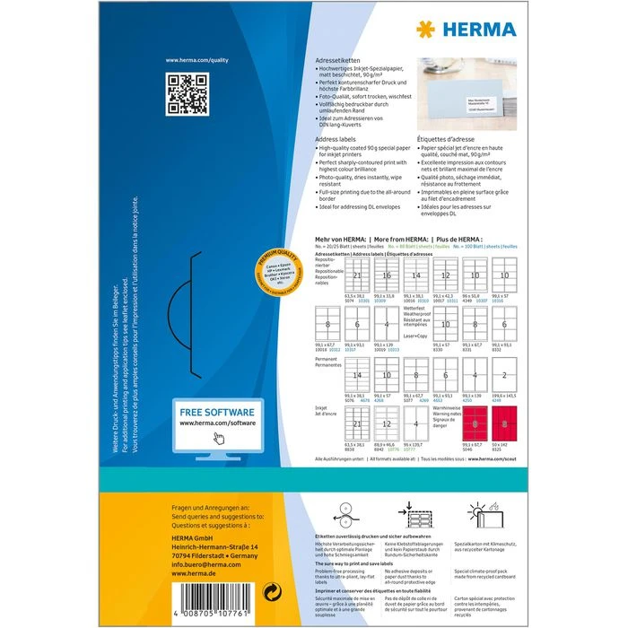 Herma Inkjet-Etiketten 10776, Special, Weiß Matt, 88,9 X 46,6 Mm, Matt, 80 Blatt, 960 Stück 6 Herma Inkjet-Etiketten 10776, Special, Weiß Matt, 88,9 X 46,6 Mm, Matt, 80 Blatt, 960 Stück – Bild 4
